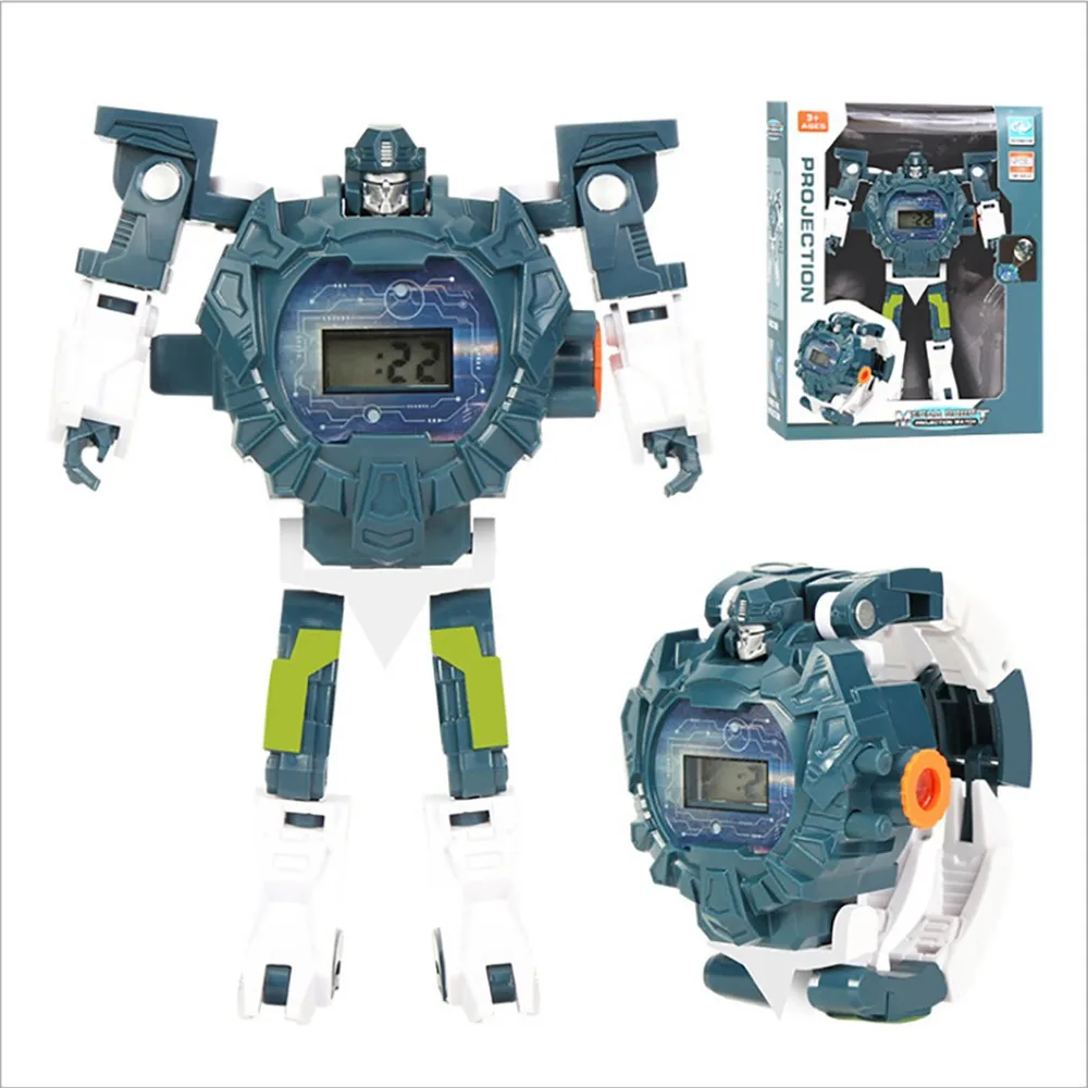 Детские часы игрушки Робот воин игрушки электронные часы мультфильм проекция Деформация игрушки электронные часы Рождественский подарок - Цвет: GY