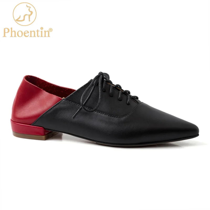 Phoentin soft leather mules shoes women 2020 2cm low heel pumps female lace up pointed toe comfortable shoes casual black FT1033