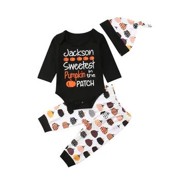 

Halloween 3Pcs Outfits Autumn Newborn Baby Boys Girls Long Sleeve Set Cotton Top Romper Pants Leggings Hat Cotton Clothes