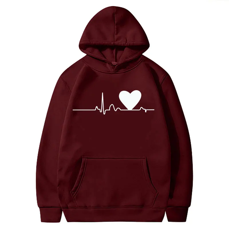 

Heartbeat Printing Hoodies Women 2020 Autumu Winter Graphic Hooded Sweatshirt with Pocket Long Sleeve Pullover Shirt Sudaderas