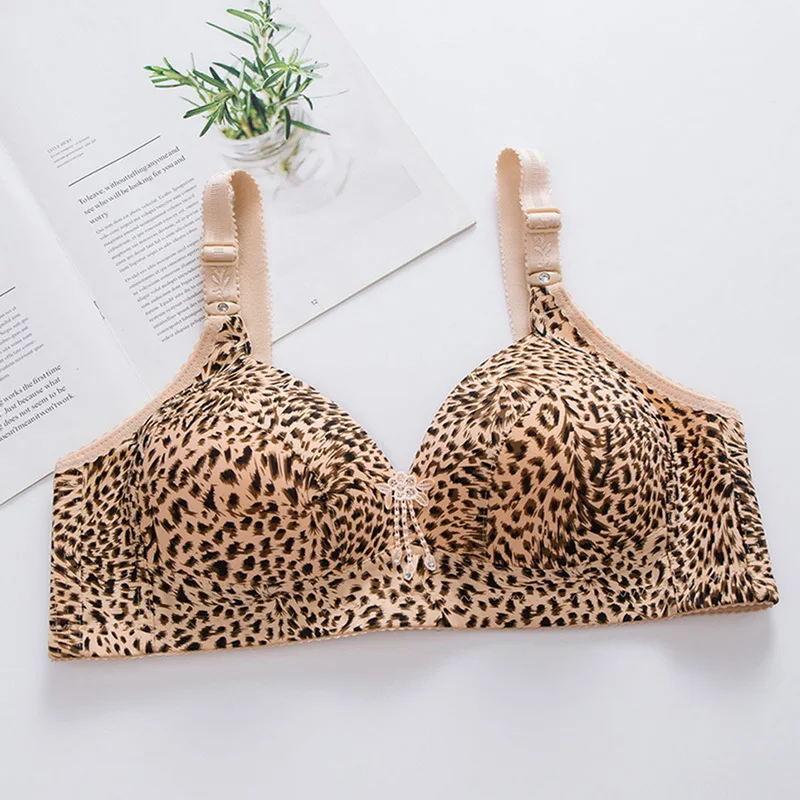 Sexy Leopard Push Up Bras For Women Fashion Front Closure Underwear Wire Free Girl Lingerie Tops Wide Strap Female Bralette strapless