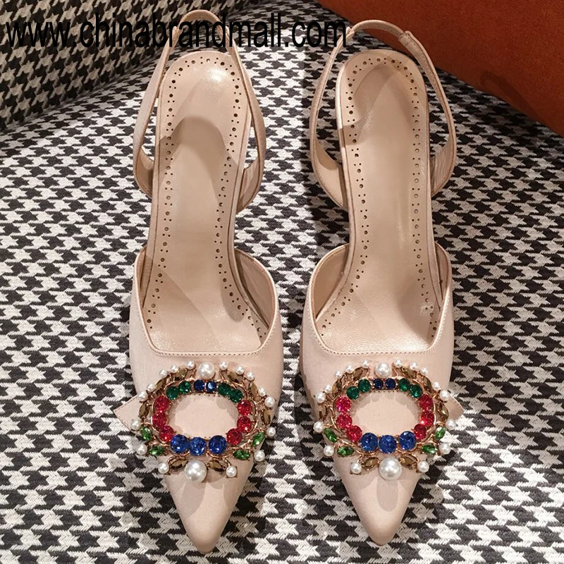 

Lady Leather Rhinestone Sandals For Women 2019 High Fashion Runway Women High Heel Pumps