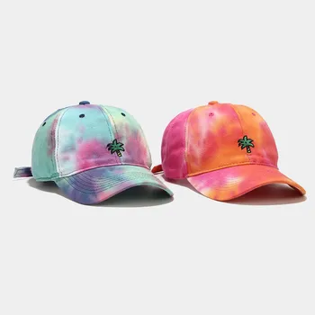 

Men Women Baseball Cap Tie-dyed Coconut Tree Printed Sun Unisex Adjustable Color Matching Cap бейсболка мужская