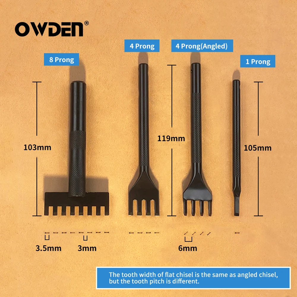 OWDEN 가죽 레이싱 끌 세트, 플랫 로프 직조 펀치, DIY 조각 스티칭 벨트 홀, 1/4/8 프롱 가죽 레이싱 끌 키트