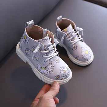 

2020 Autumn Genuine Leather Child Girl Boots Shoes Soft Comfortable Anti-slip Kid Martin Boots Cute Flowers Baby Girl Boots