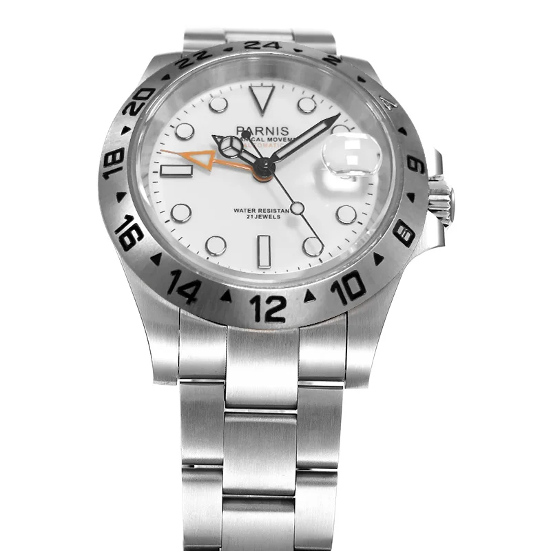 Parnis 40mm Mechanical Automatic Men's Watch Orange GMT White Dial
