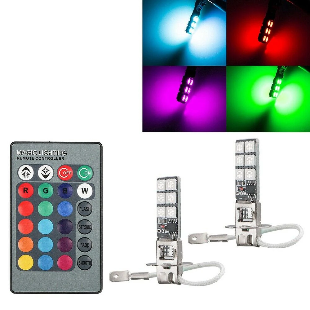 2 шт. H3 5050 RGB 12SMD светодиодный ные Автомобильные фары Противотуманные светильник