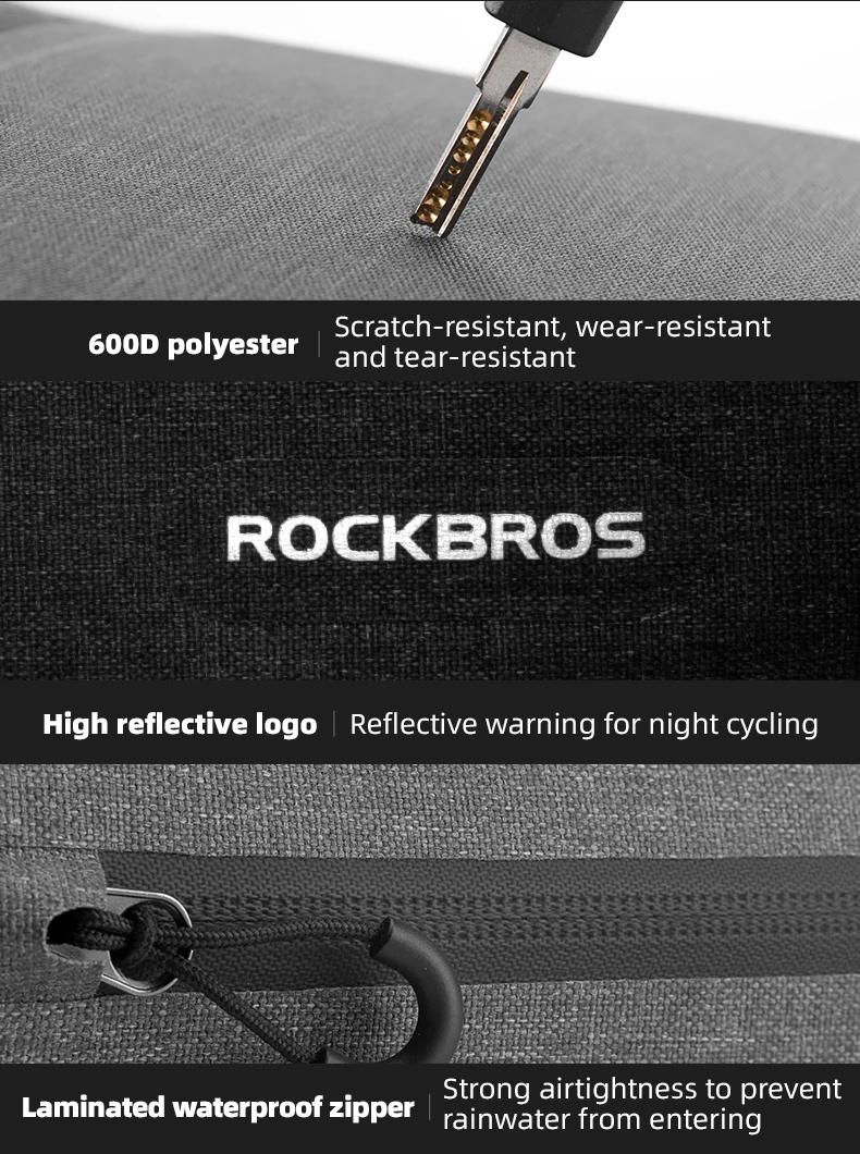 ROCKBROS 1.5L Full Waterproof Bike Bag Front Tube Triangle Lengthed Double Zipper Scratch-resistant Bicycle Bag Bike Accessories