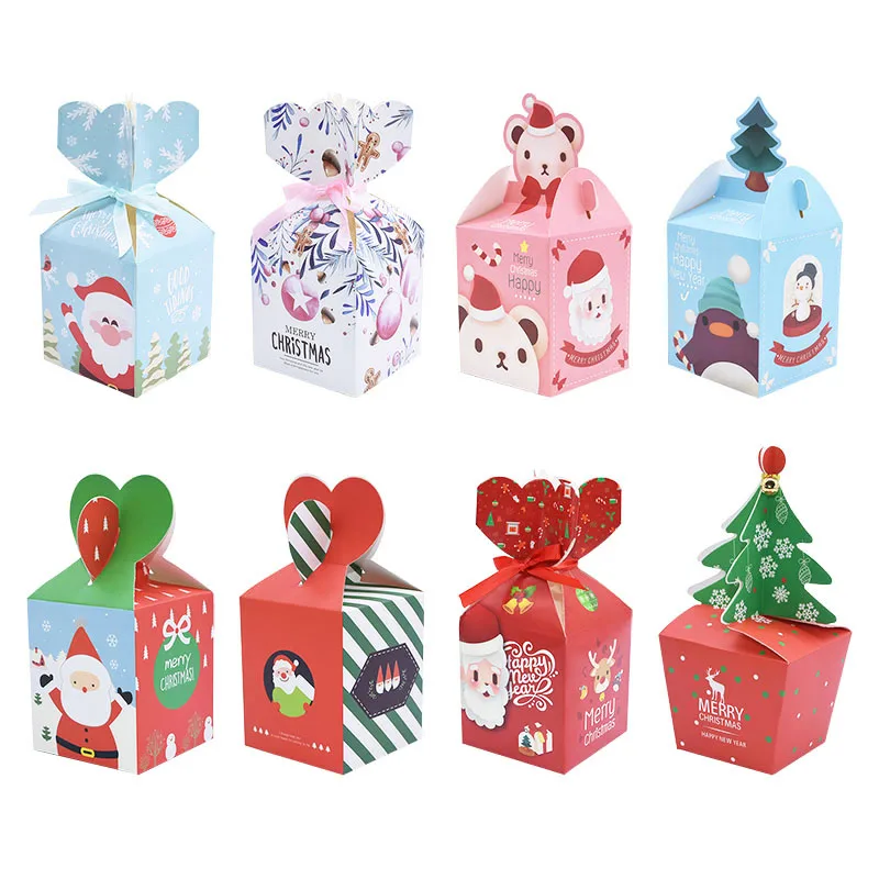 5Pcs Christmas Apple Box Candy Box christmas Party Favors Cookie Chocolate Packaging Supplies DIY Wrapper Paper Boxes Decor