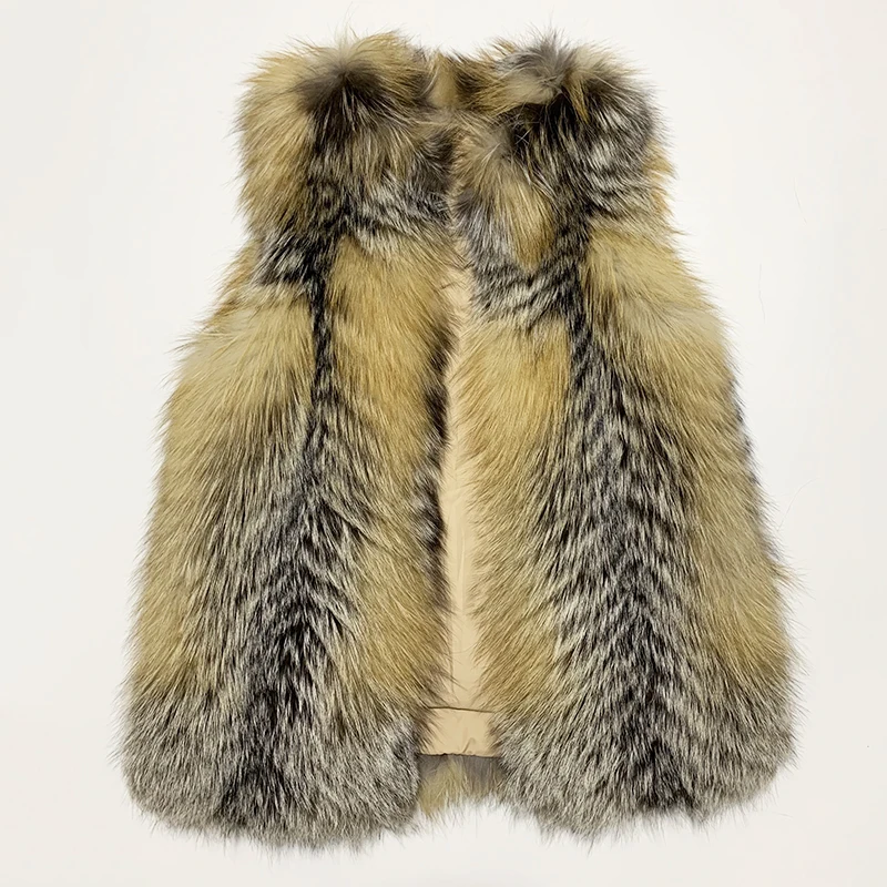 

rf2056 High Street Fashion Silver Fox Red Fox Fur Vest Woman Striped Wine Blue Color Natural Fur Waistcoat Real Fur Gilet
