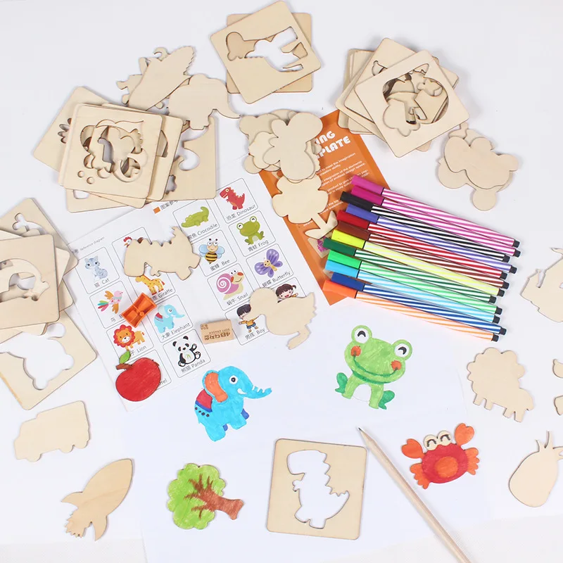 

Children Early Education DIY Painted Combo Fun Graffiti Coloring Educational Toy Wooden Painting Drawing Template