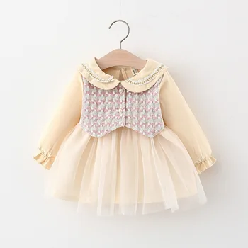 

2020 Autumn Baby Girls Long Sleeve Lapel Collar Plaid Patchwork Princess Party Kids Cute Tutu Dress Infant Clothes vestidos