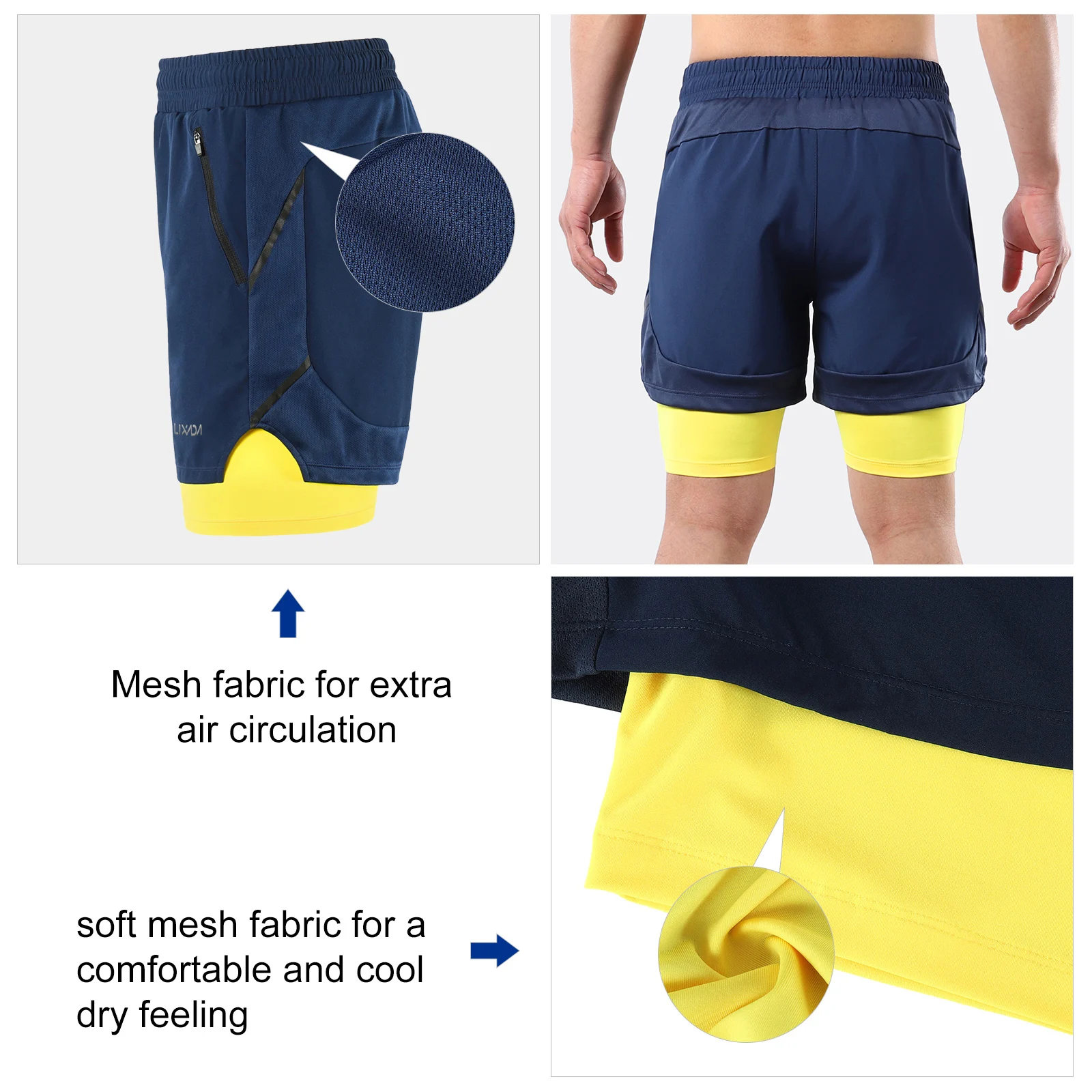 Superora Uomo 2 in 1 Pantaloncini Sportivi Shorts da Corsa con Asciugatura Rapida per Allenamento e Fitness Tasche Multiple con Zip Tascone Integrato per Telefono