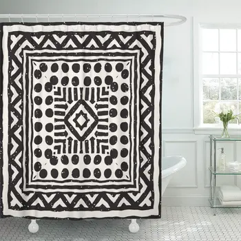 

Black and White Tribal Doodle Aztec Abstract Geometric Ethnic Shower Curtain Waterproof Polyester Fabric 72 x 78 Inches Set