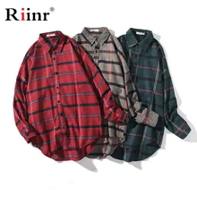 Riinr, Новинка осени, мужские повседневные рубашки, модный тренд, Брендовые мужские клетчатые рубашки, мужские удобные рубашки с карманом, топы