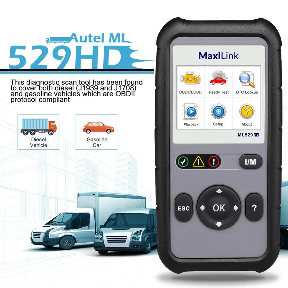Autel MaxiLink ML529HD Trucks OBDII Code Reader Heavy Duty J1939 & J1708 OBD2 сканер автомобильный диагностический