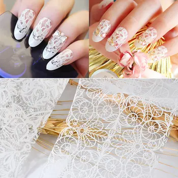 

10 Pcs/Lot White Lace Nail Sticker Transfer Lace Floral Nail Art Transfer Foil Women Nail Gel Decoration Manicure Tool