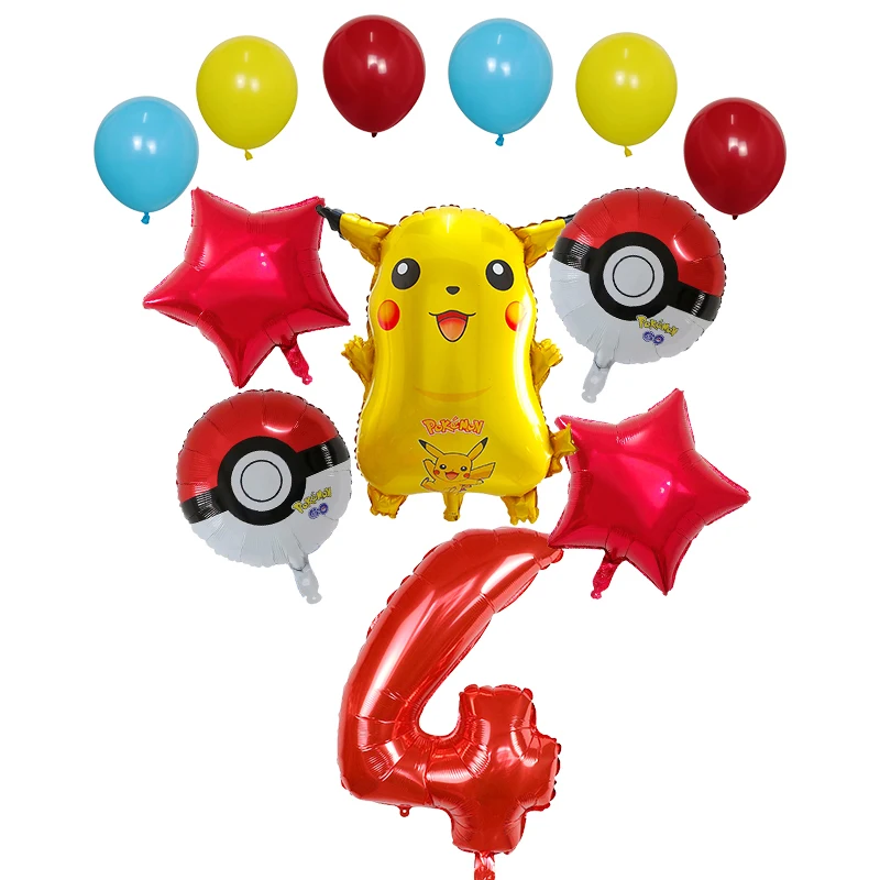 12pcs Cartoon Pokemon Pikachu Foil Balloons baby shower Birthday Party Decoration 30 inch Number Balloon Kids Toys Gift Globos - Цвет: Светло-серый