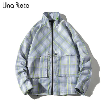 

Una Reta jacket men Autumn New Lrregular lattice Tracksuit Coat High quality Hip Hop Plus Size Streetwear Loose Retro Jacket Man