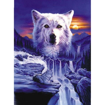 

Full Round Drill 5D Diy Diamond Painting "Wolf Scenery " Embroidery Cross Stitch 3D Home Decor