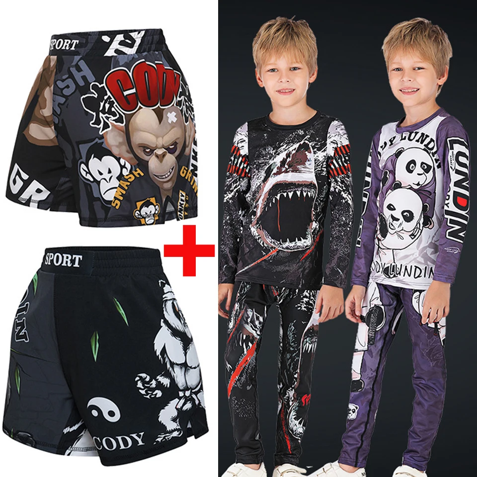 Детская 3D компрессионная футболка Rashguard для ММА детей и бокса BJJ + штаны юджитсу