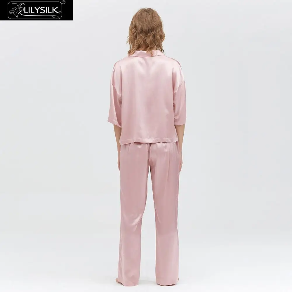 LilySilk шелковые пижамы комплект пуловер с коротким рукавом Новые женские
