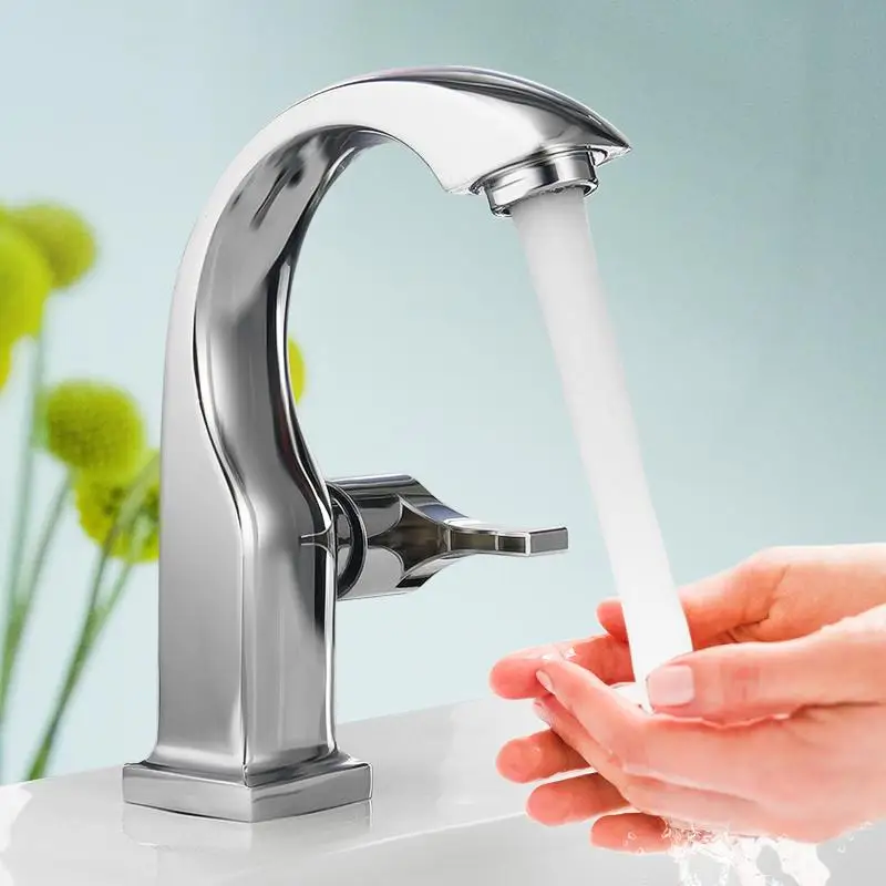 

Xueqin Chrome Single Handle Bathroom Basin Faucets Kitchen Single Hole Bath Water Tap Deck Mounted
