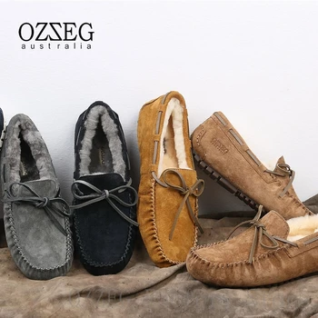 

OZZEG Luxury Brand Designer Shoes Men Winter Genuine Leather Flats Australia Sheep Fur Lining Loafers Casual Shoes Footwear