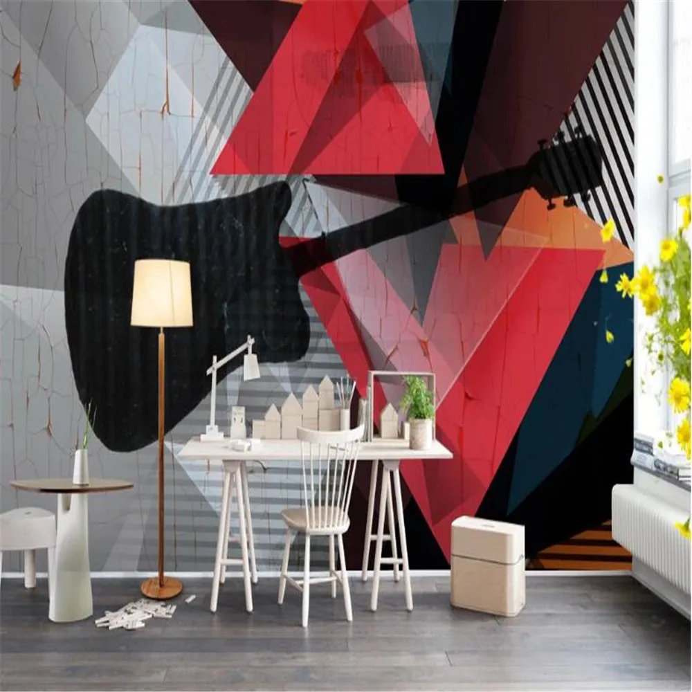 

milofi custom wallpaper mural 3d personality graffiti retro nostalgic music guitar geometric background wallpaper mural