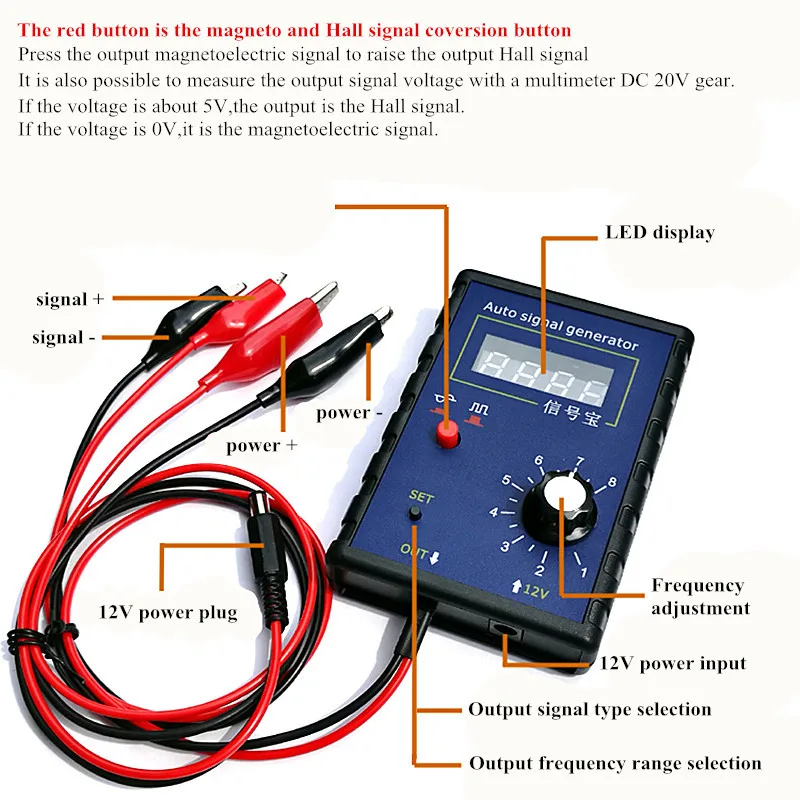 Portable Auto Vehicle Signal Generator Car Hall Sensor Crankshaft Position Sensor Signal Simulator Meter 2Hz To 8KHz