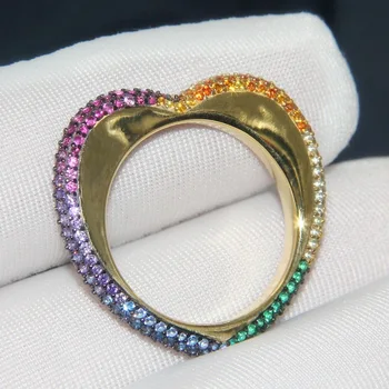 

MeibaPJ S925 Sterling Silver Gold Color Rainbow Heart-shaped Finger Ring Colorful Zircon Geometric Fashion Luxury Brand Jewelry