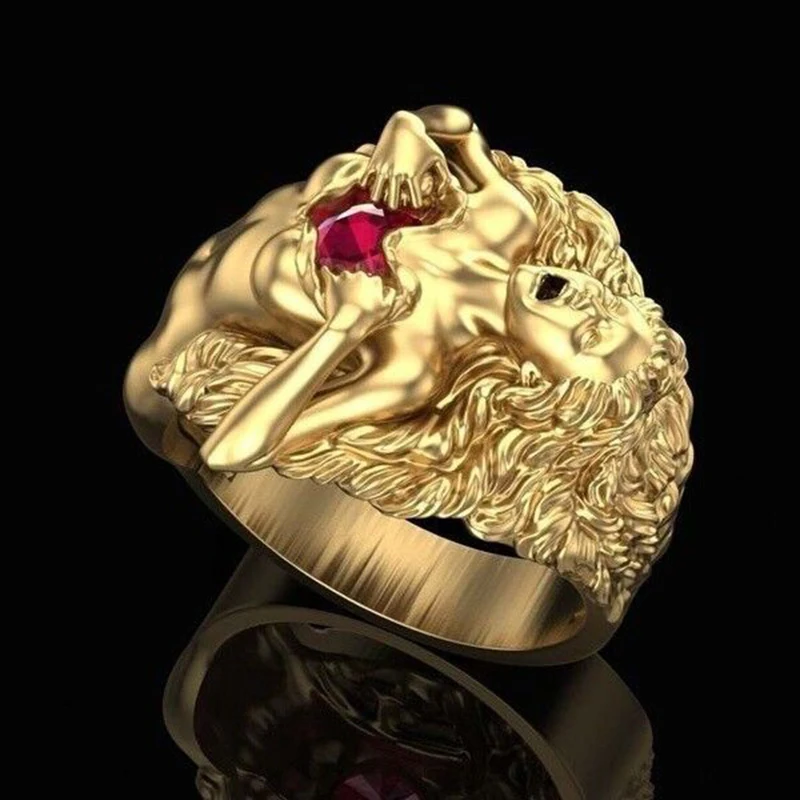 

Fashion Women Gold Ring Wedding Gift With Red Heart Shape Stone Female Engement Lovely Trendy Jewelry Accessories F3T379