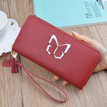 

New 2020 Long Ladies Leather Wallet Women Zip Purse Butterfly Case Phone Clutch Money Bag Female Handbag Card Holder for Girl