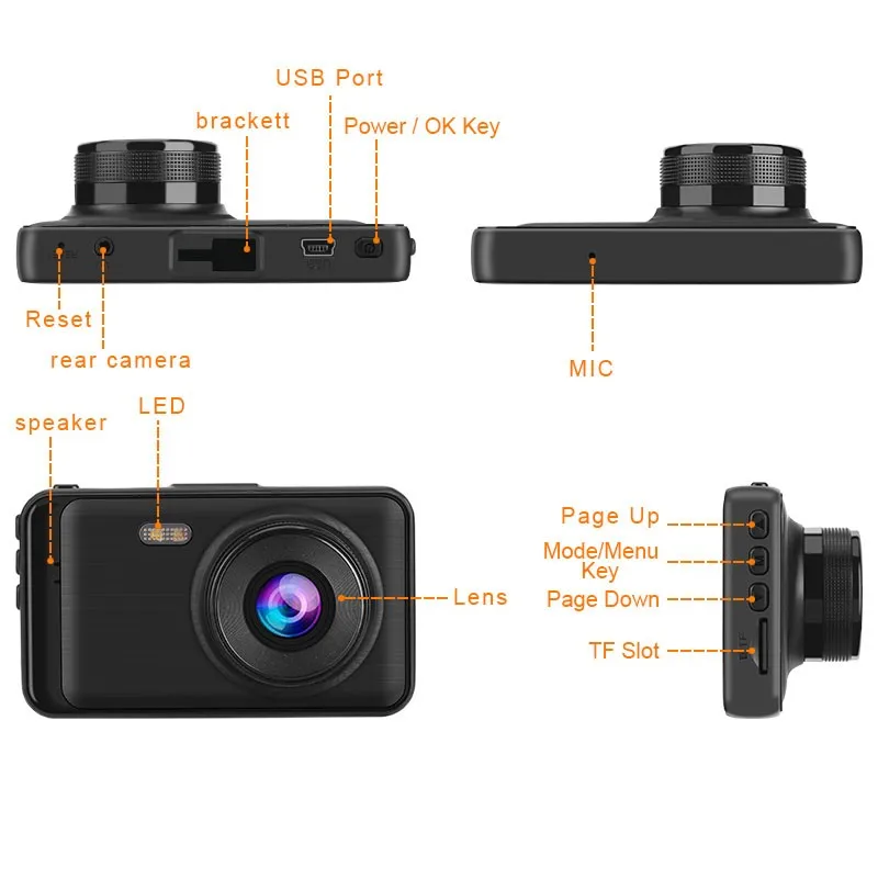 1080P Автомобильный видеорегистратор, камера заднего вида, Full HD, 3 дюйма, ночное видение, G сенсор, циклическая запись, обнаружение движения, 170 °, широкоугольный видеорегистратор