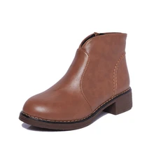 Зимние ботинки из воловьей кожи с круглым носком; стильные выразительные ботильоны в Западном и европейском стиле