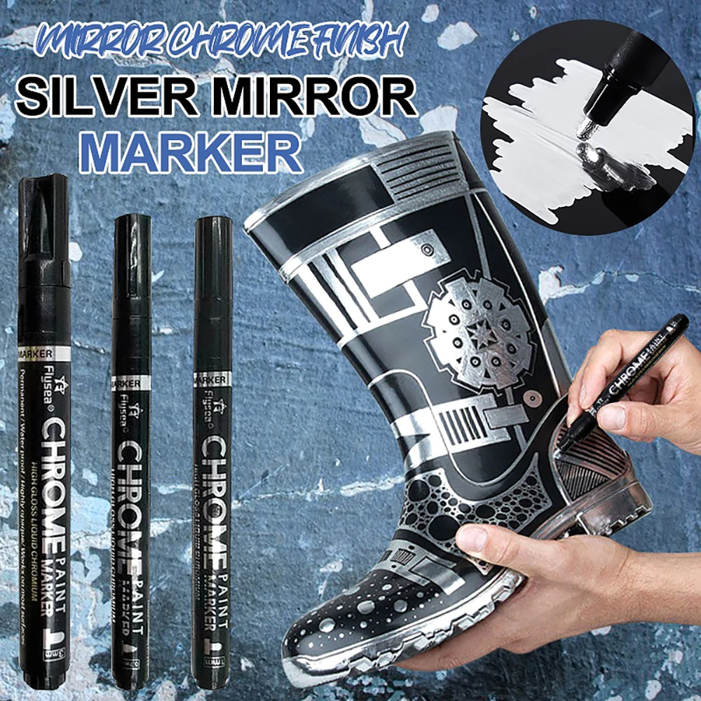 0.7mm 1.0mm 3.0mm Liquid Chrome Marker Pen Liquid Mirror Chrome Markers Pen Silver Metallic Permanent Paint Pen