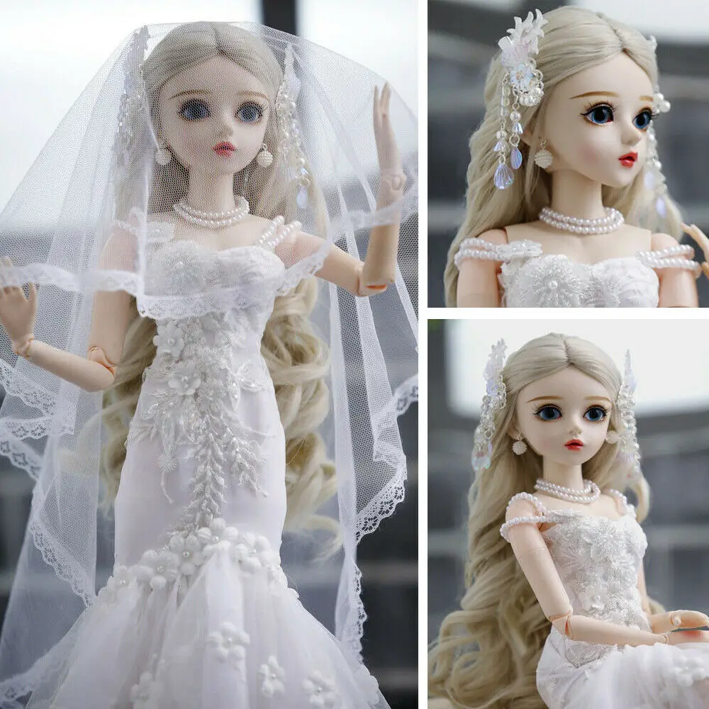 - FULL SET 60cm 13 Ball Jointed BJD Girl Doll Gifts Toy with Moveable Eyes Long Curly Wigs Dress Clothes Outfits