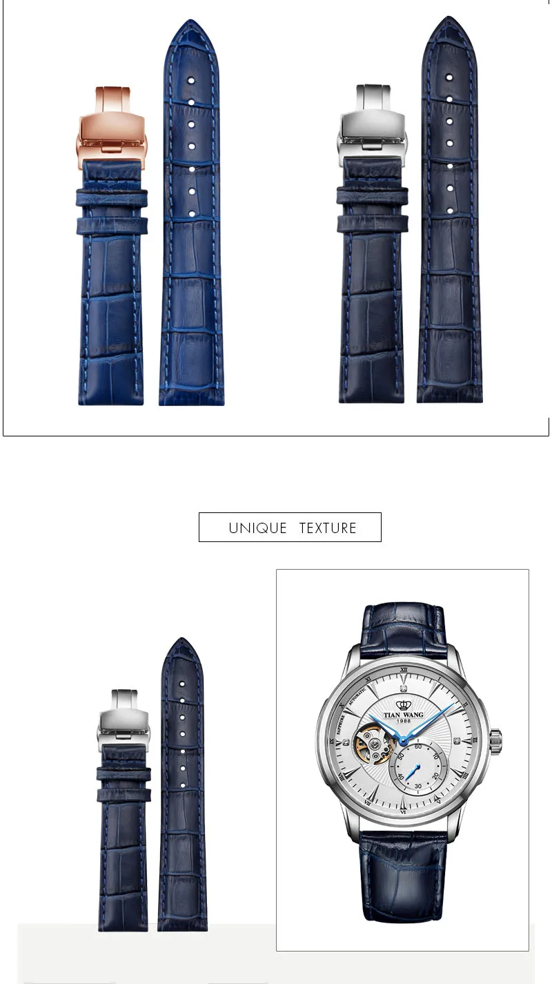 12 14 16 18 19 20 21 22 23mm Blue color Genuine Leather Watchband Strap Men and Women Watchband For Citizen Rossini Watch band