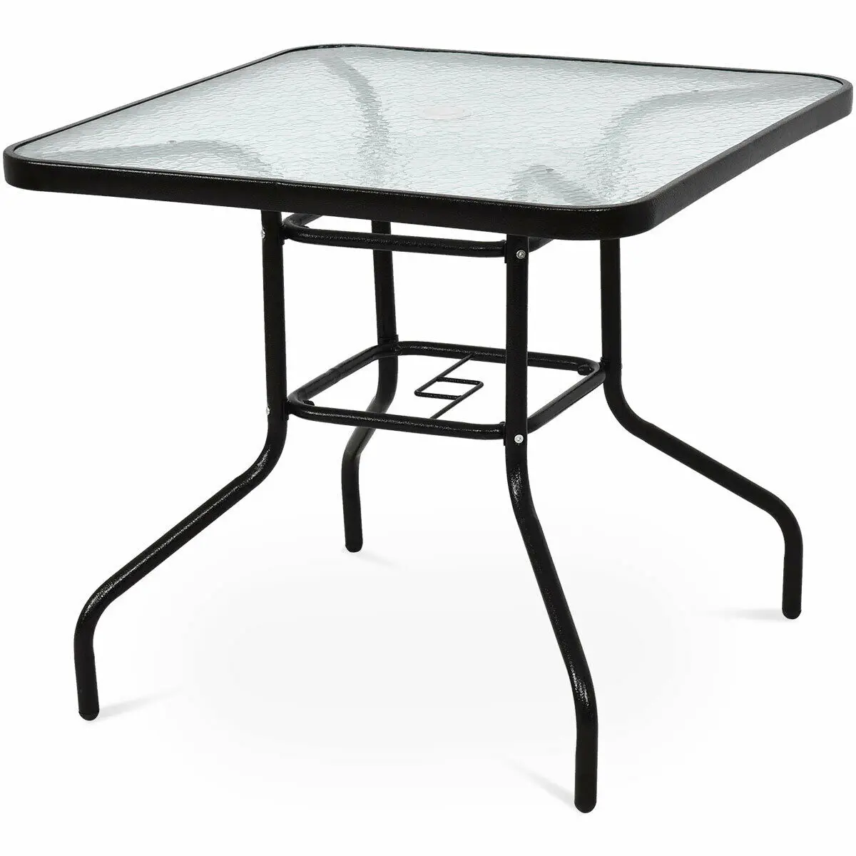 

Costway 32'' Patio Square Table Steel Frame Dining Table Patio Furniture Glass Top