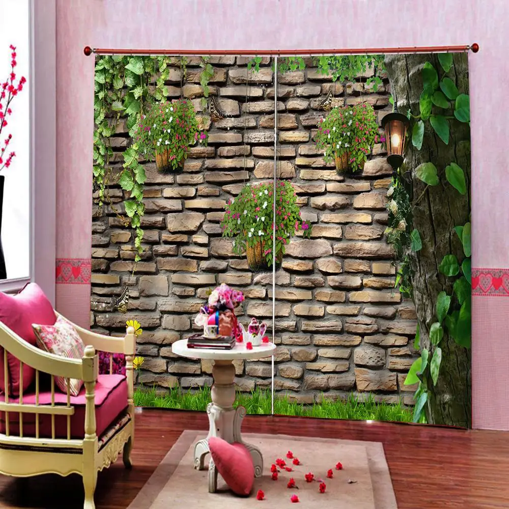 

Green vine Customized size Luxury Blackout 3D Window Curtains For Living Room brick curtains wall blackout curtain