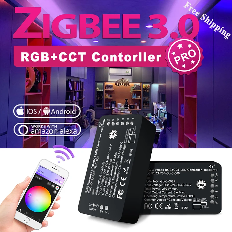G светодиодный OPTO ZigBee RGB + CCT контроллер полосы плюс DC12-24V и zigbee3.0 шлюз PRO серии