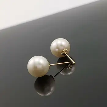 

Genuine 18K yellow gold round freshwater ball pearl earrings stud solid AU750 gold round natural pearl ball ear stud earing
