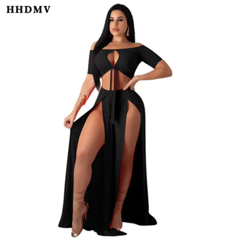 

HHDMV PY8397 seyx bohemia style dresses short sleeve hollow out card shoulder personaliry open fork floor-length long dresses