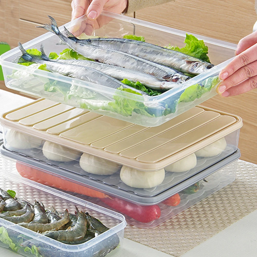 Refrigerator Food Storage Container with Lid Sealed Crisper Food Fresh Keeping Egg Fish Storage Box Fresh Spacer Organizer Case