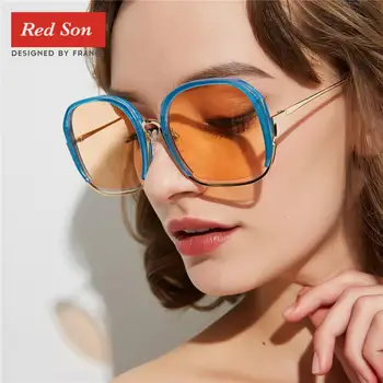 

Red Son 2019 fashion big box ladies metal plastic glasses sunglasses fashion trend street shot sunglasses ladies UV400