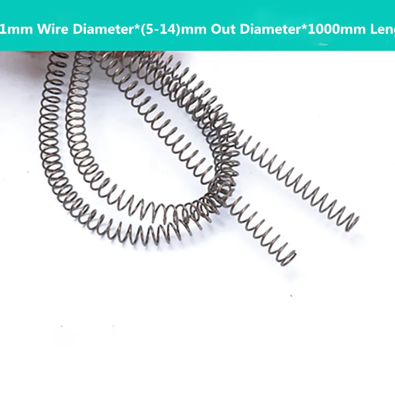 2PCS Professional Precision Coil Compression Thin Long Extension Spring 1mm Wire Diameter*(5-14)mm Out Diameter*1000mm Length |