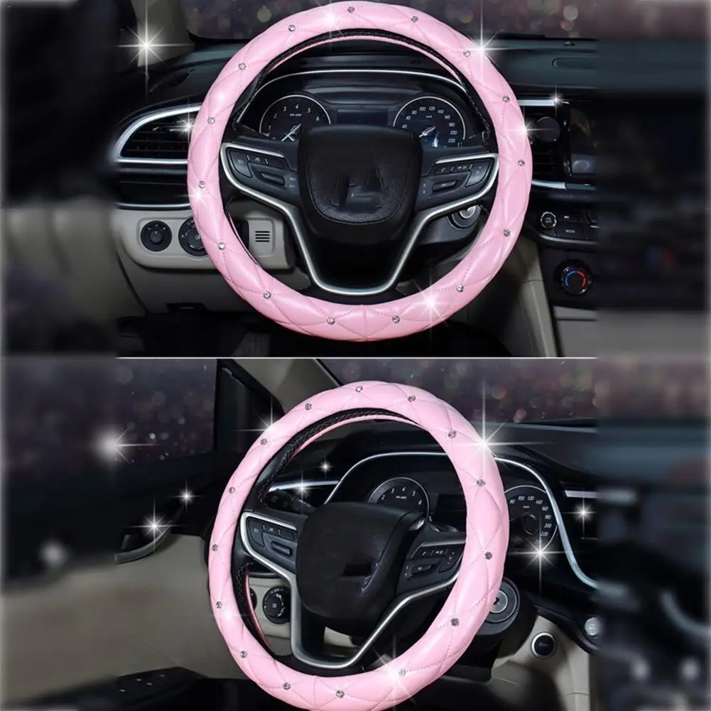 Универсальный чехол рулевого колеса автомобиля зимние плюшевые хрустальные стразы Автоматические Рулевые Чехлы 38 см для внедорожников, внедорожников