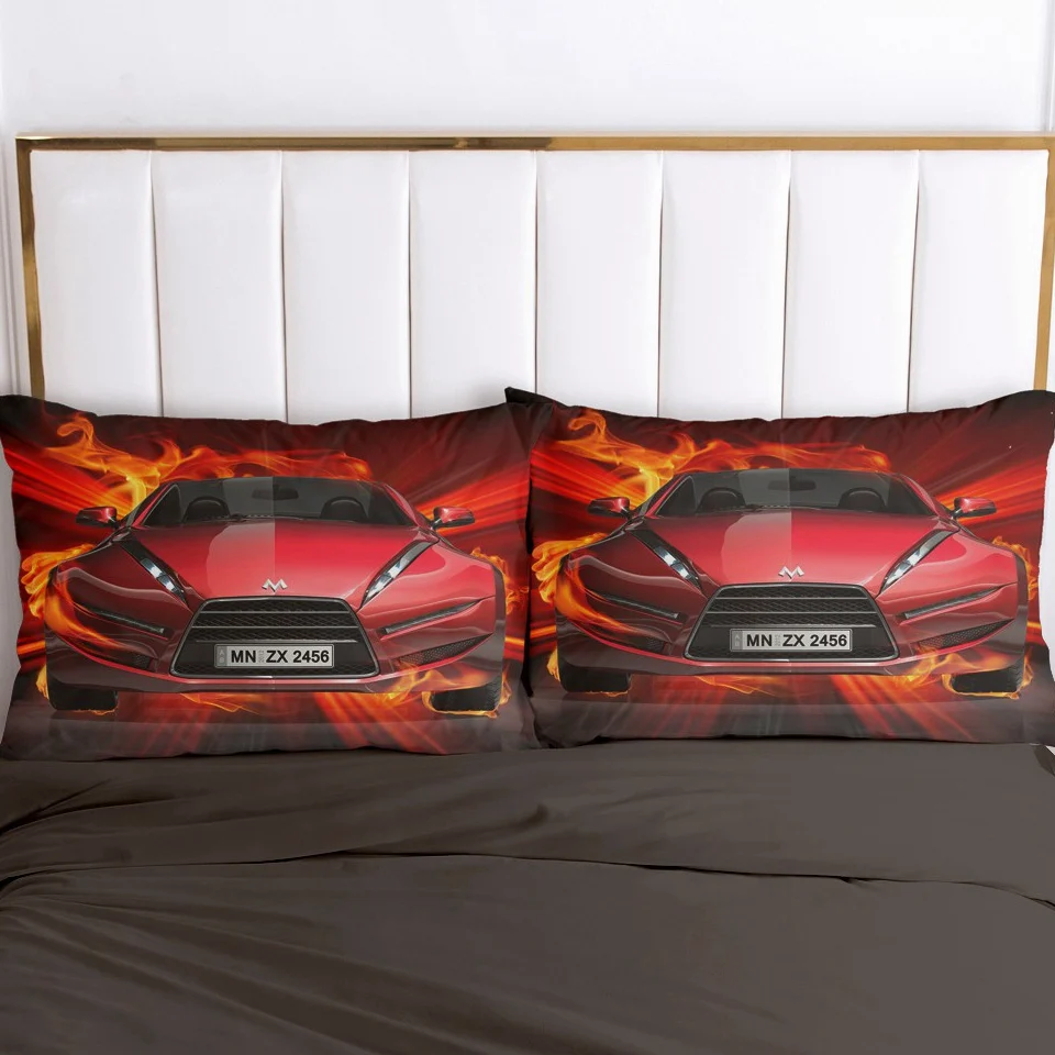 

2pc Pillow Case Pillowcase 50x70 50x75 50x80 50x90 80x80 70x70 Decorative Pillow Cover Bedding Pillowcover Red Fire Car