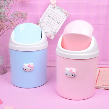 

Hello Kitty Desktop Living Room Bedroom TOILET Lovely Trash Household Plastic Basket Poubelle Dustbin Waste Bin Auto Accessorie