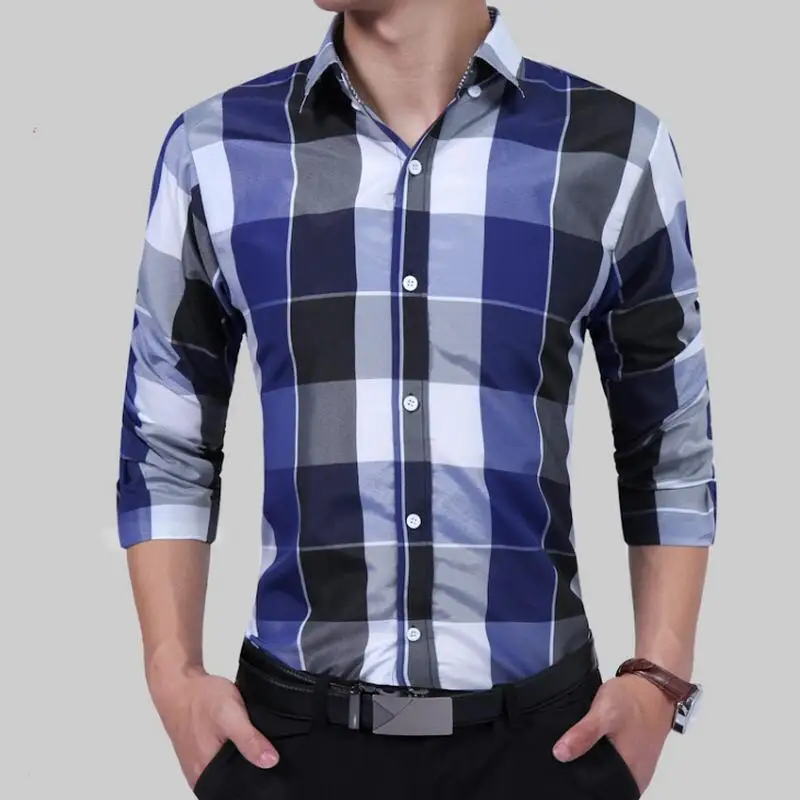 Skup Męska Plaid koszula 2019 męska Slim z długim rękawem biznes koszula na co dzień Camisa masculina moda marka zapinana jesień koszula na co dzień